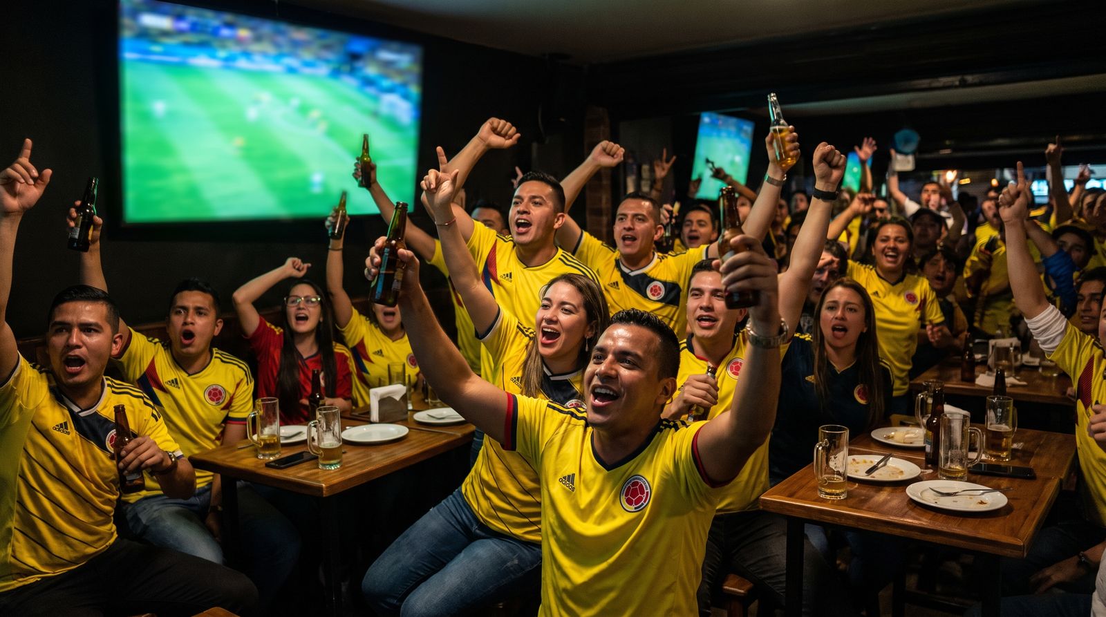 Hinchas de la Selección celebran un partido del Mundial en un bar